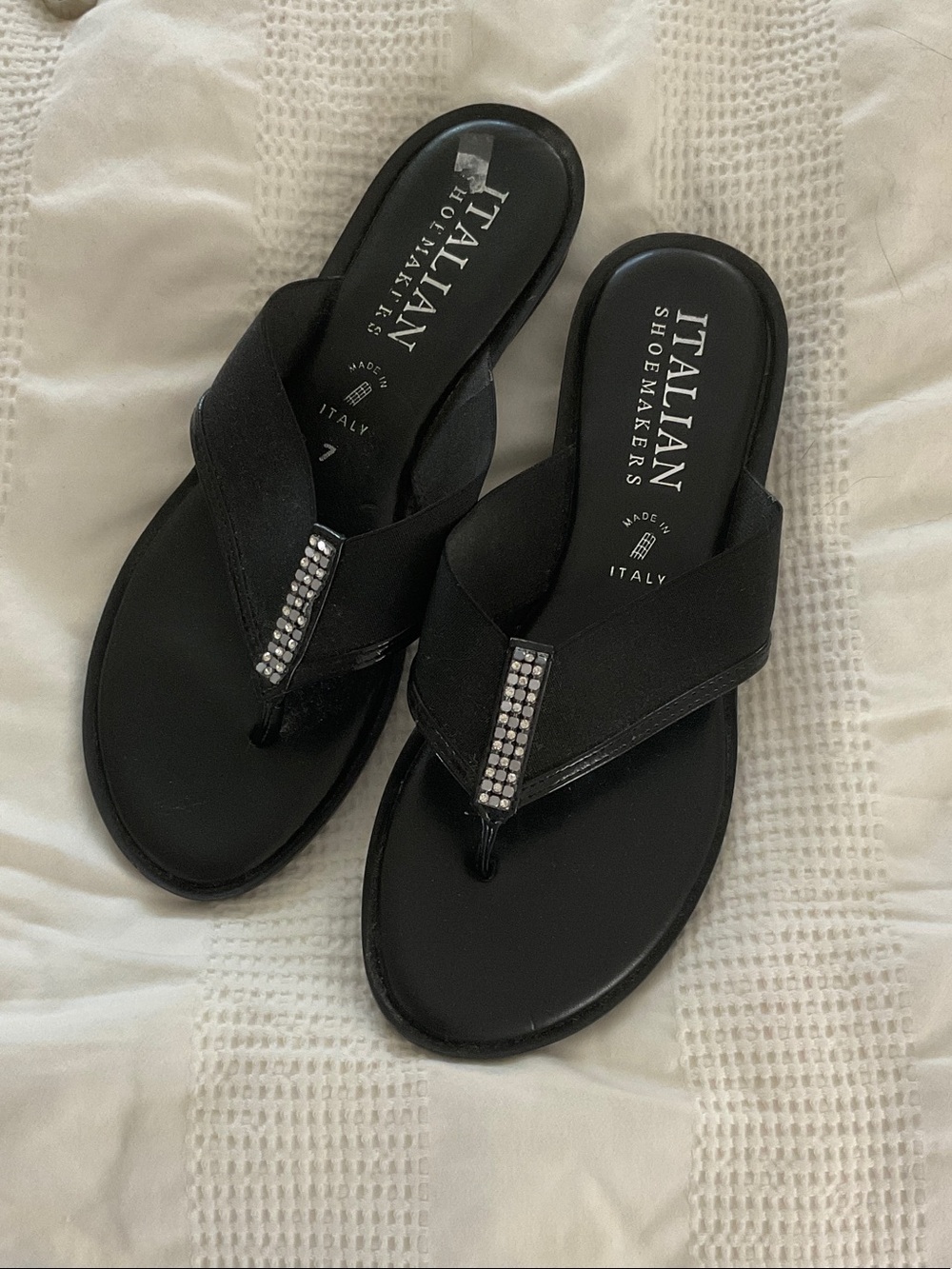 Italian Shoemakers Black Rhinestone Thong Sandals